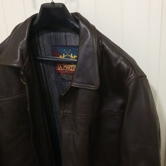 LA MARTINA POLO Genuine Leather Jacket - Brown Men's Outerwear Size L - Picture 5 of 9